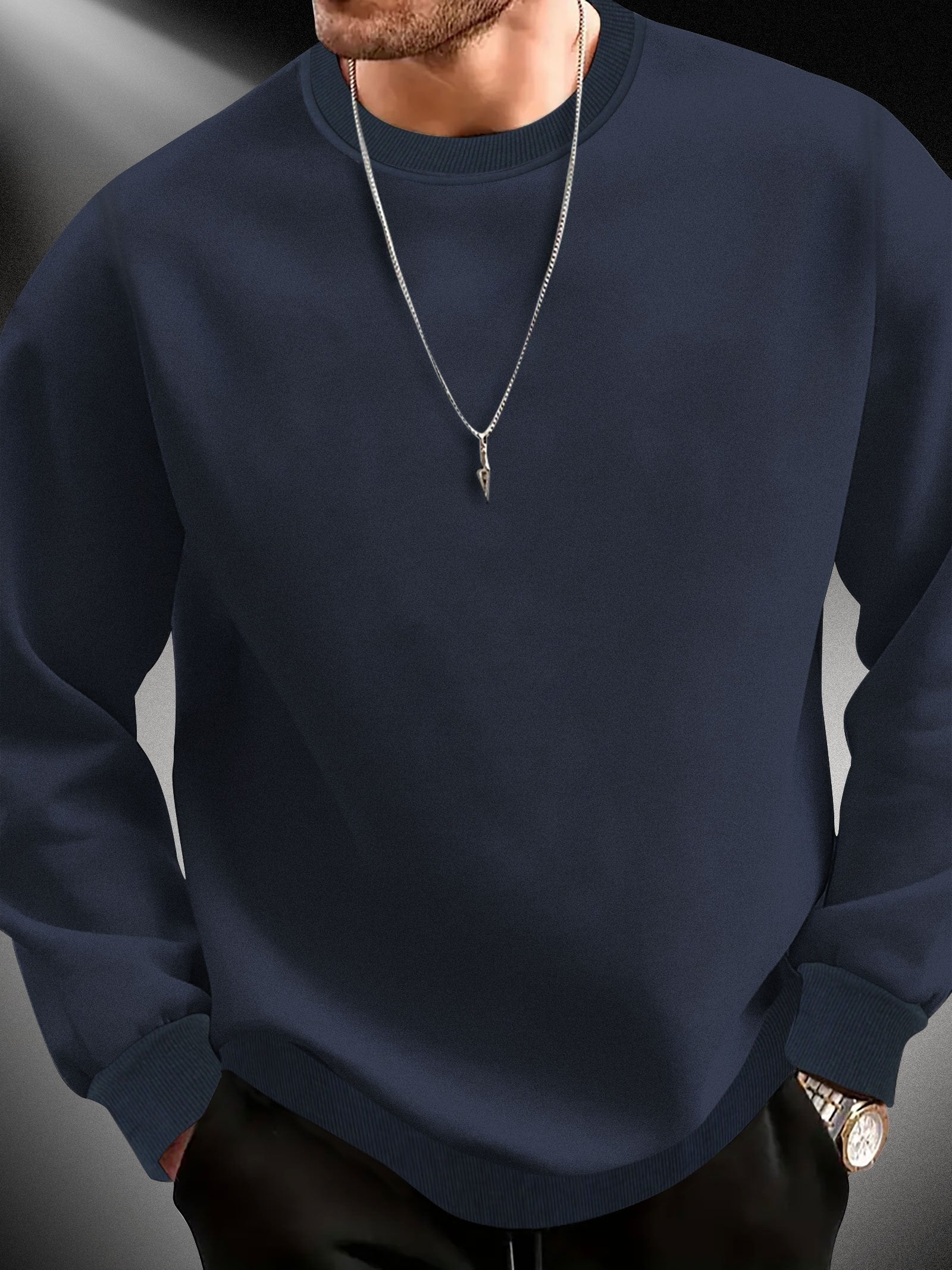 Felpa uomo Valstrend con maniche lunghe, colore solido, tessuto morbido, ideale per uso quotidiano e outdoor.