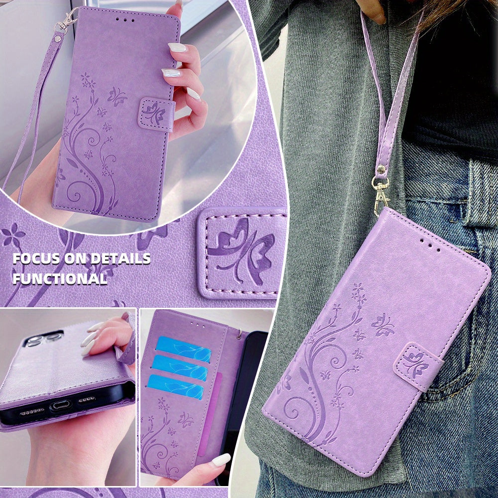 Custodia protettiva viola con motivo farfalla per Samsung Galaxy A15 4G/5G con slot per schede, marca Valstrend.