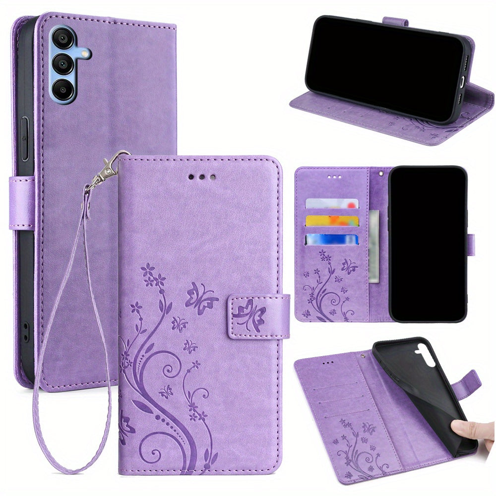 Custodia protettiva viola con motivo farfalla per Samsung Galaxy A15 4G/5G con slot per schede, marca Valstrend.