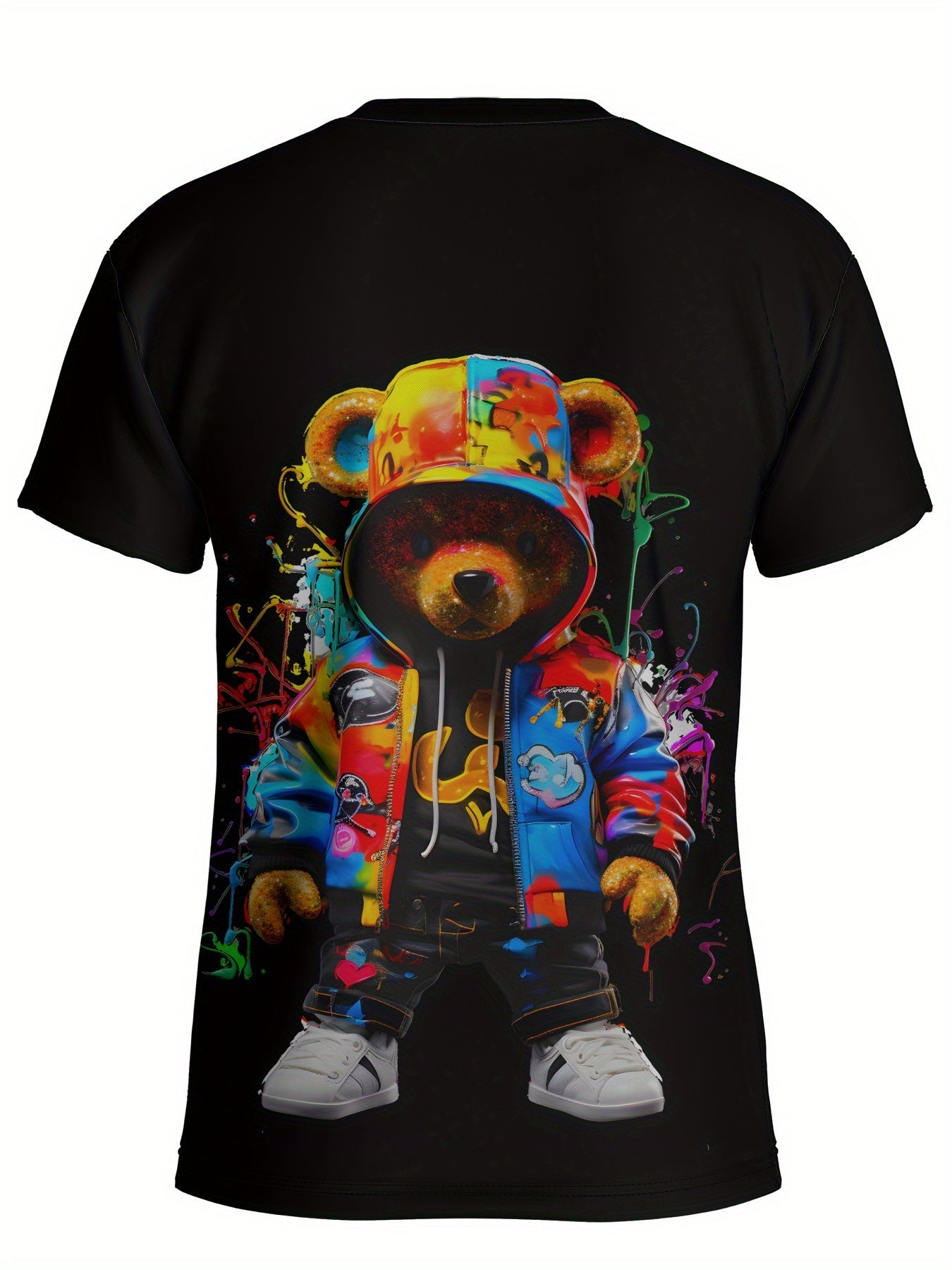 T-shirt da uomo Valstrend con stampa orso, maniche corte, collo rotondo, ideale per estate e attività all'aperto.