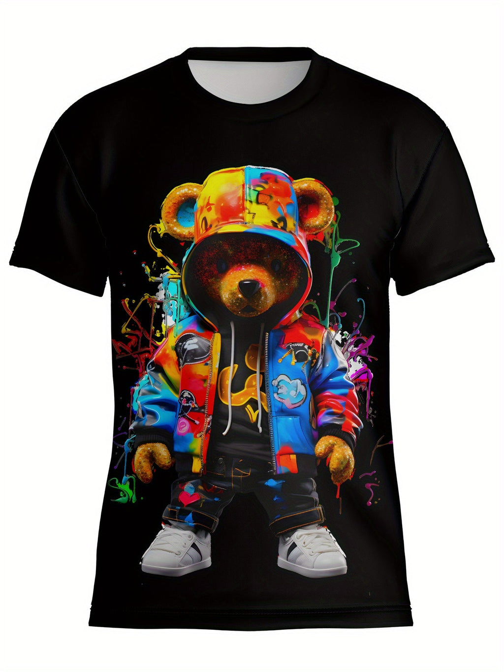T-shirt con stampa di orso per uomo, manica corta e collo a giro, abbigliamento estivo outdoor, marca Valstrend shop