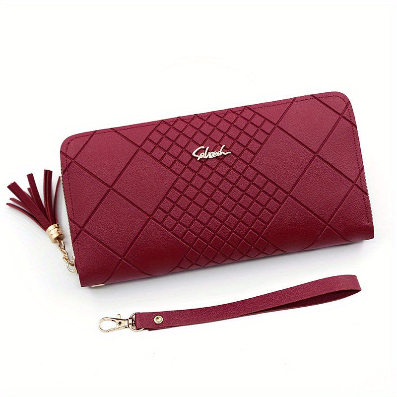 Portafoglio lungo rosso in ecopelle femminile Valstrend, spazioso con scomparti per carte e chiusura lampo sicura.