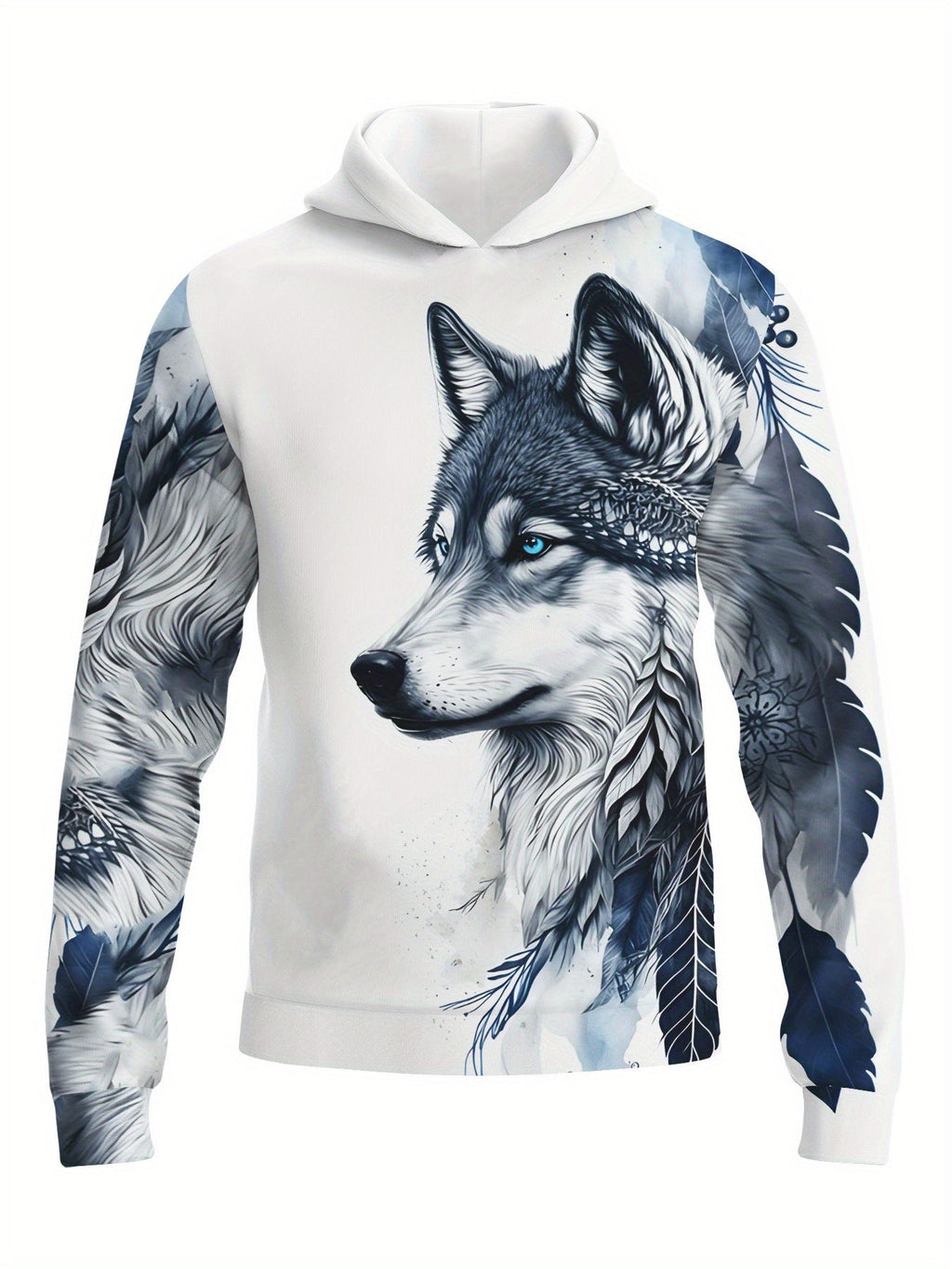 Felpa con cappuccio da uomo Valstrend con grafica lupo e foglie, stile casual e trendy a maniche lunghe.