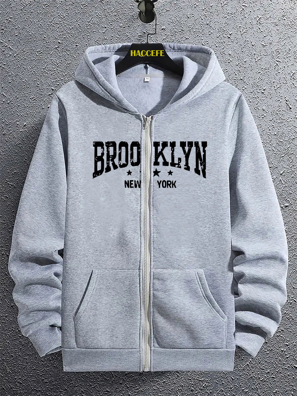 Felpa con cappuccio zip lunga da uomo Valstrend con stampa Brooklyn New York, tasca kangaroo, casual e comoda per l'autunno