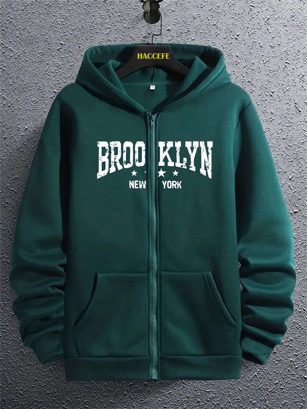 Felpa con cappuccio zip, stile casual Brooklyn New York, comoda e versatile, con tasca a marsupio, da uomo, abbigliamento autunnale.