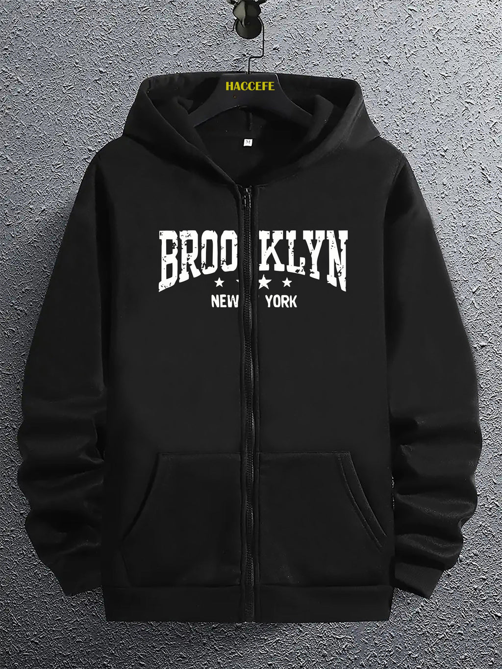 Felpa con cappuccio zip Valstrend, stampa Brooklyn New York, maniche lunghe, tasca a marsupio, casual e comoda per l'autunno.