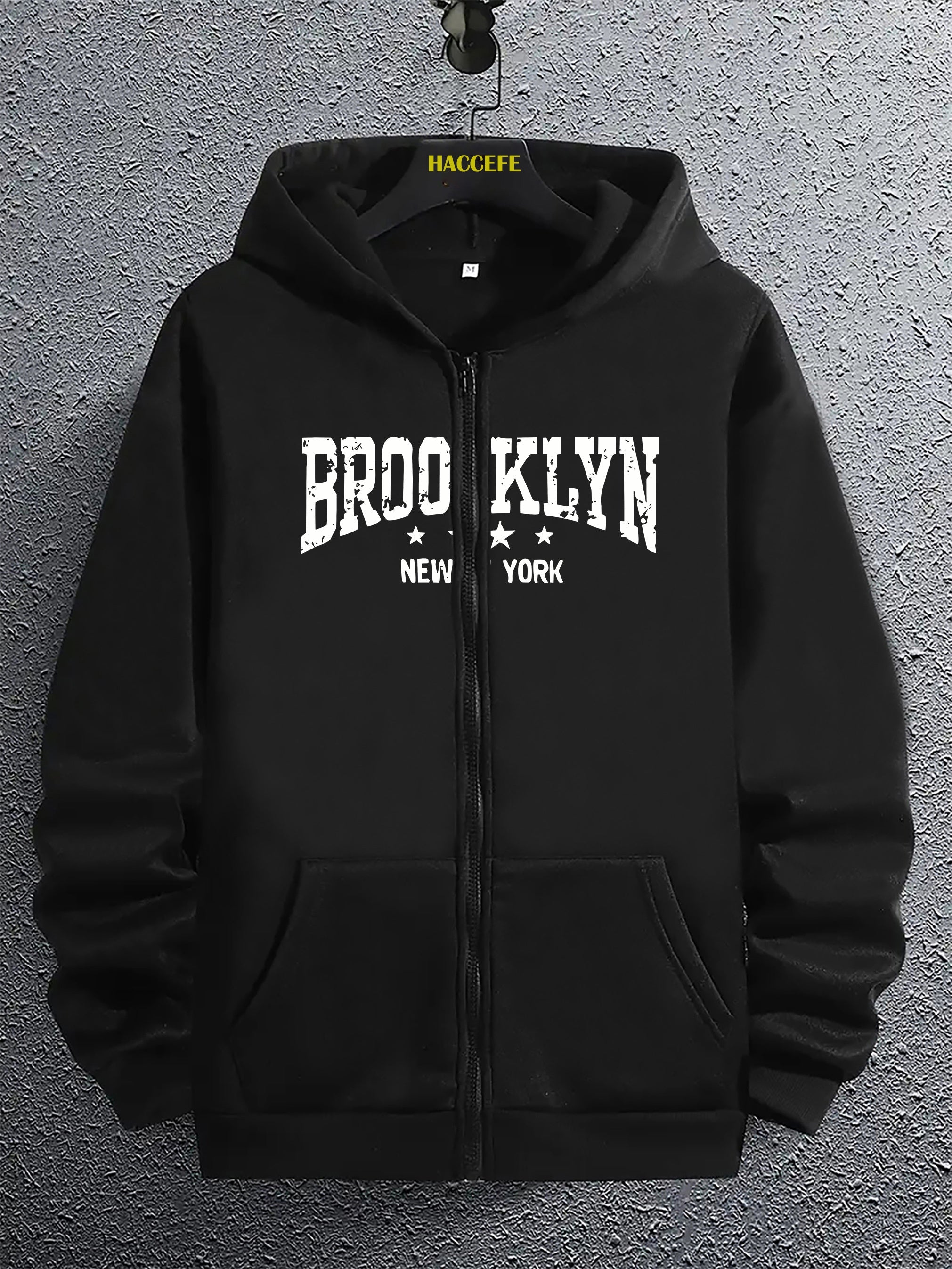 Felpa con cappuccio zip Valstrend, stampa Brooklyn New York, maniche lunghe, tasca a marsupio, casual e comoda per l'autunno.