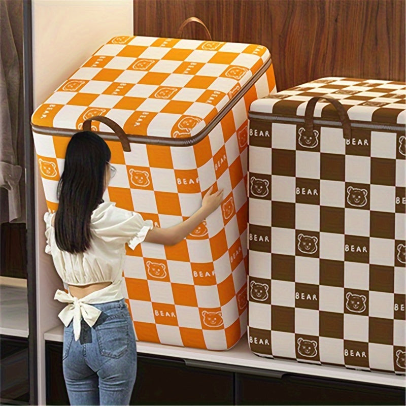 Borsa porta-vestiti Valstrend extra-large con motivo a scacchi orso, durevole e portatile, per organizzare e conservare vestiti.