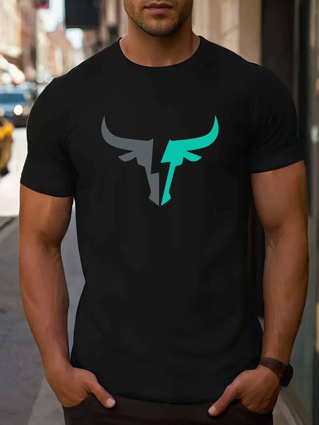 T-shirt casual da uomo Valstrend con maniche corte, stampa lettera, tessuto tricot, collo rotondo e vestibilità regolare.