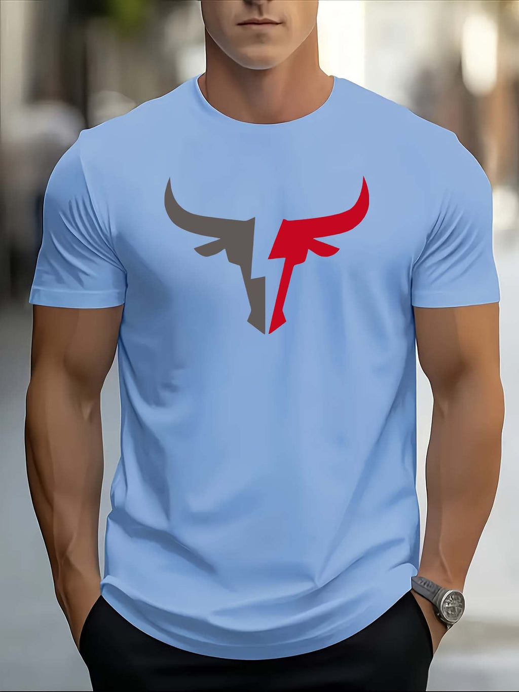 T-shirt da uomo casual a maniche corte Valstrend, tessuto lavorato a maglia, stampa lettera, collo rotondo, vestibilità regolare.