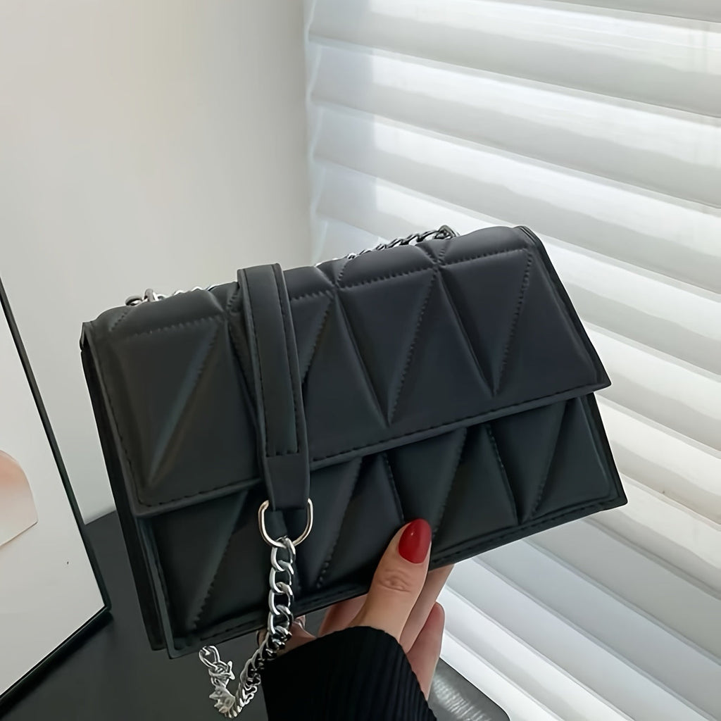 Chic Quilted Crossbody Bag for Women - Minimalist Flap Square Purse with Chain Strap, Available in White/Pink/Brown/Black