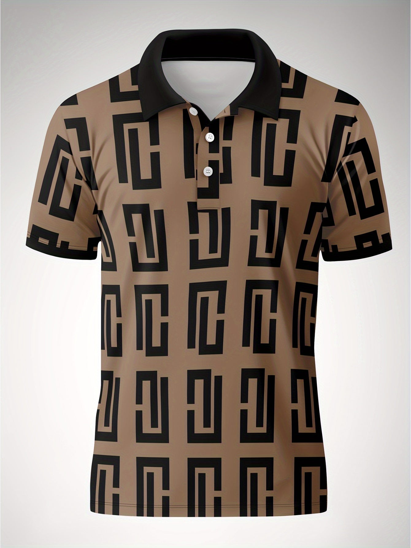 Camicia maschile Valstrend con stampa geometrica 3D, tessuto traspirante in poliestere, stile casual e sportivo per attività all'aperto.