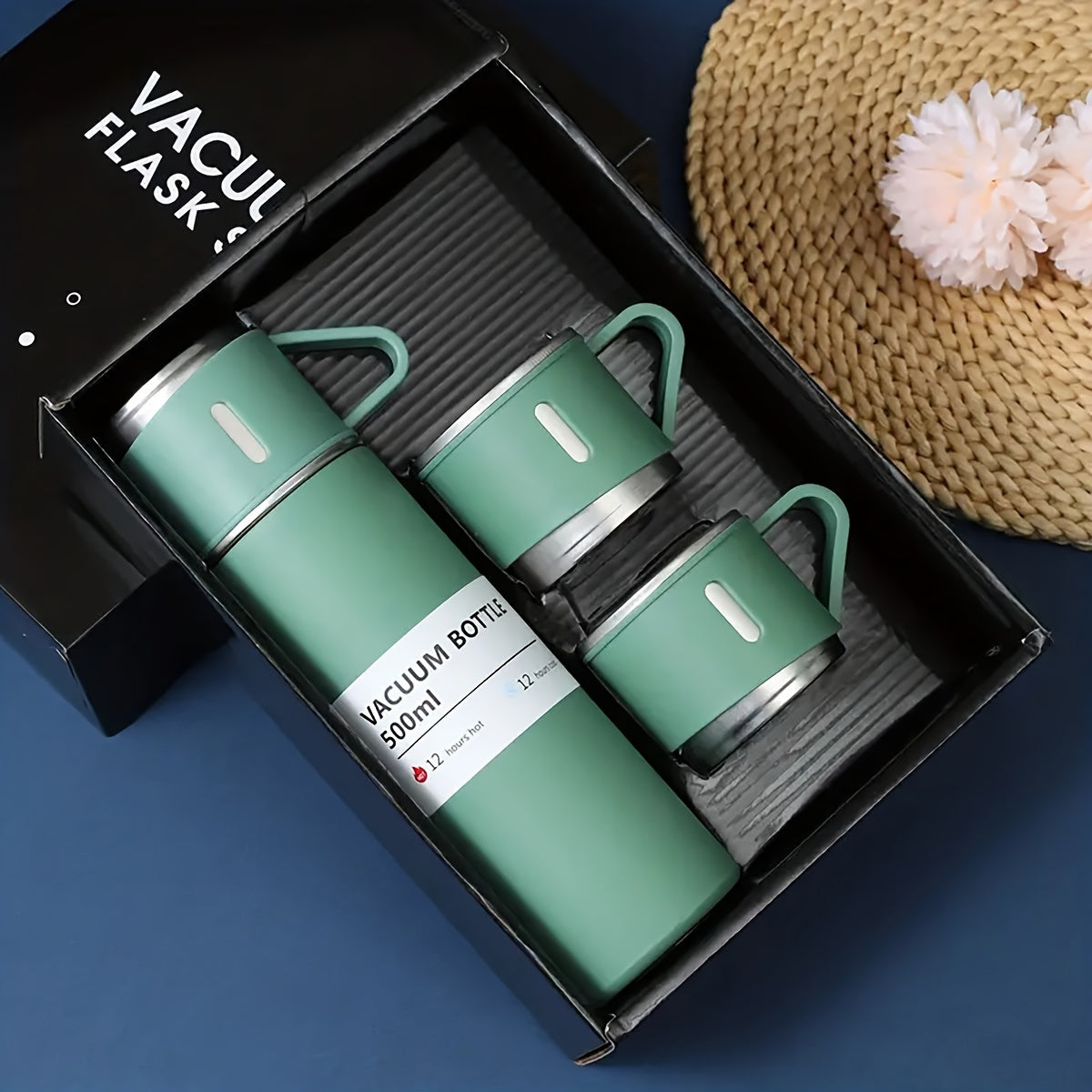 Tazza in acciaio inox con tre coperchi, isolamento a vuoto, portatile, resistente a perdite, ideale per viaggio e mantenere bevande calde o fredde