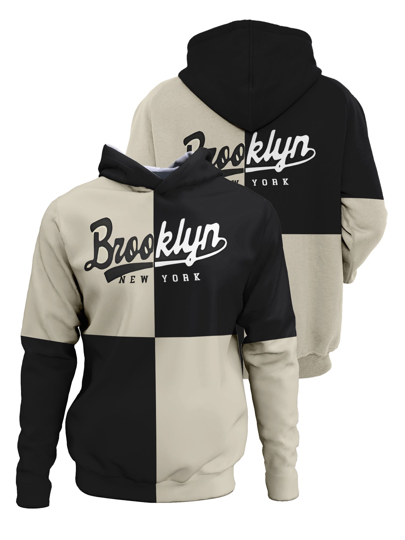 Felpa con cappuccio Valstrend Brooklyn New York, stampa digitale 3D, cotone elasticizzato, vestibilità regolare, sportiva e casual