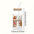 Festive 3D UV Printed Pink Gingerbread Coffee Mug, 16oz Glass Jar with Bamboo Lid and Straw, Perfect for Christmas, Halloween, Thanksgiving, and Birthday Gifts - Unique Drinkware