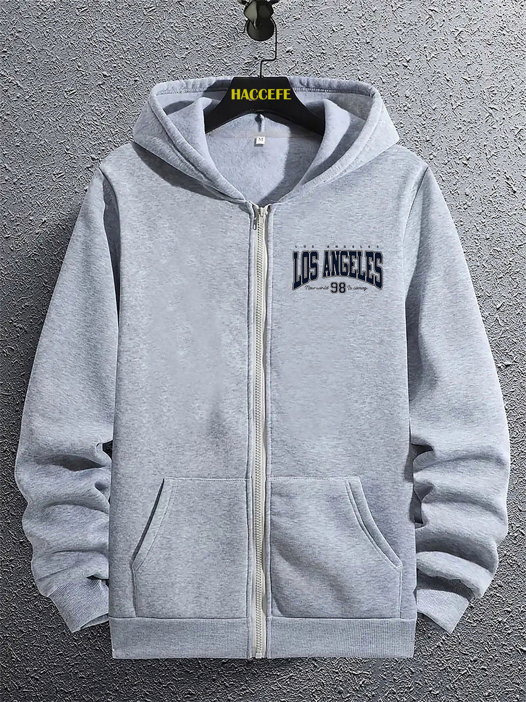 Felpa con cappuccio zip Valstrend Los Angeles 98, nera, con tasca a marsupio, maniche lunghe, stile casual per autunno e inverno