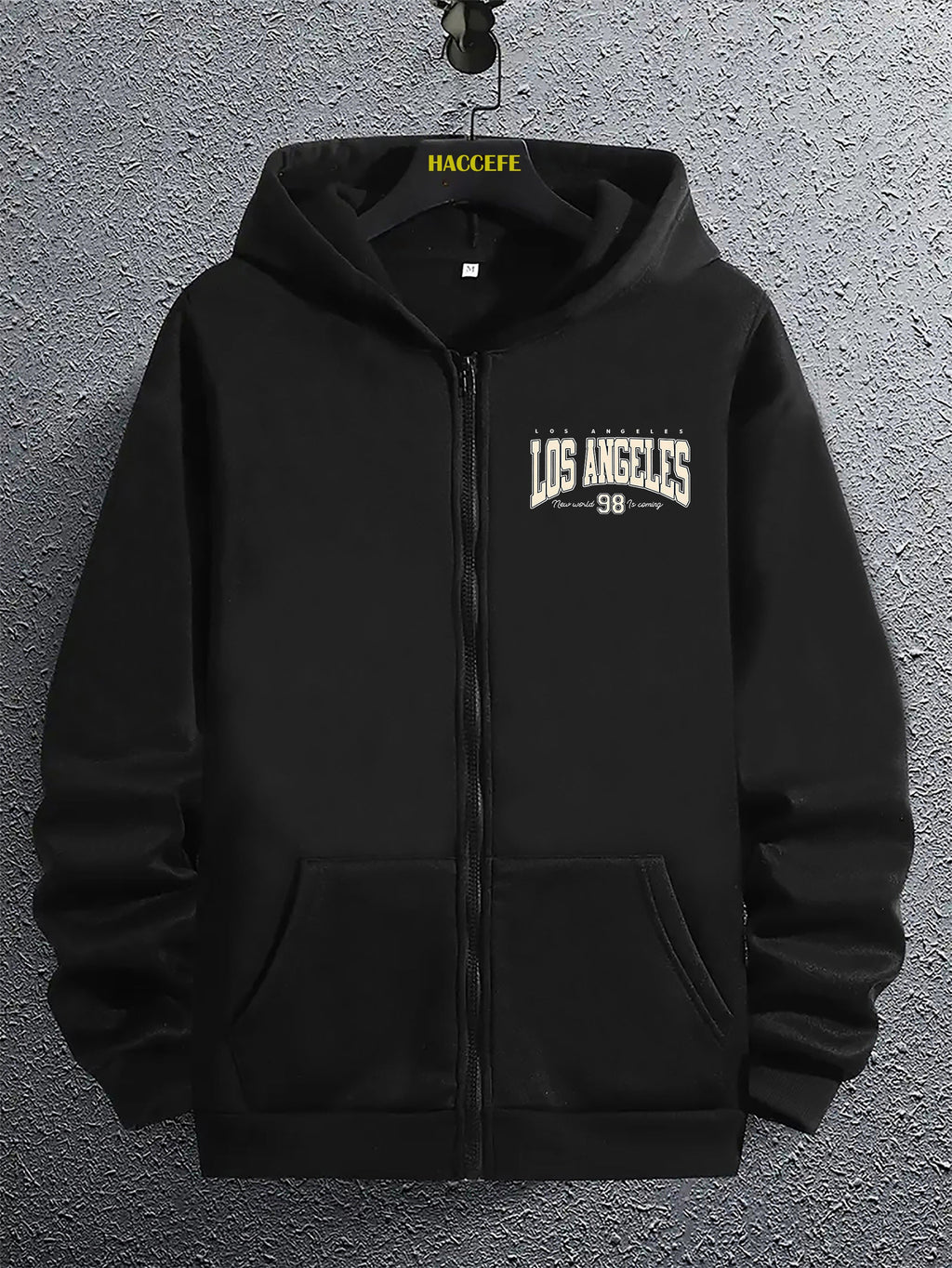 Felpa zip-up Valstrend Los Angeles 98 con tasca canguro, maniche lunghe, stile casual, ideale per autunno e inverno.