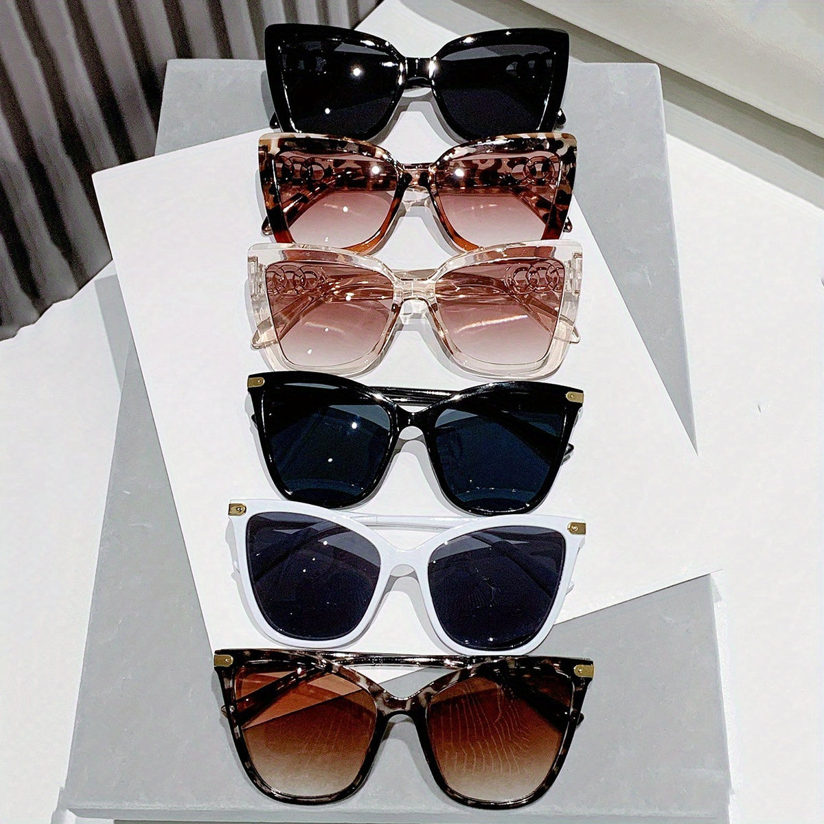 Boho Chic 6pcs Set: Women's Cat Eye Fashion Glasses with Anti-Glare Lenses - Colorful, Durable Plastic Frames for Hiking & Fashion