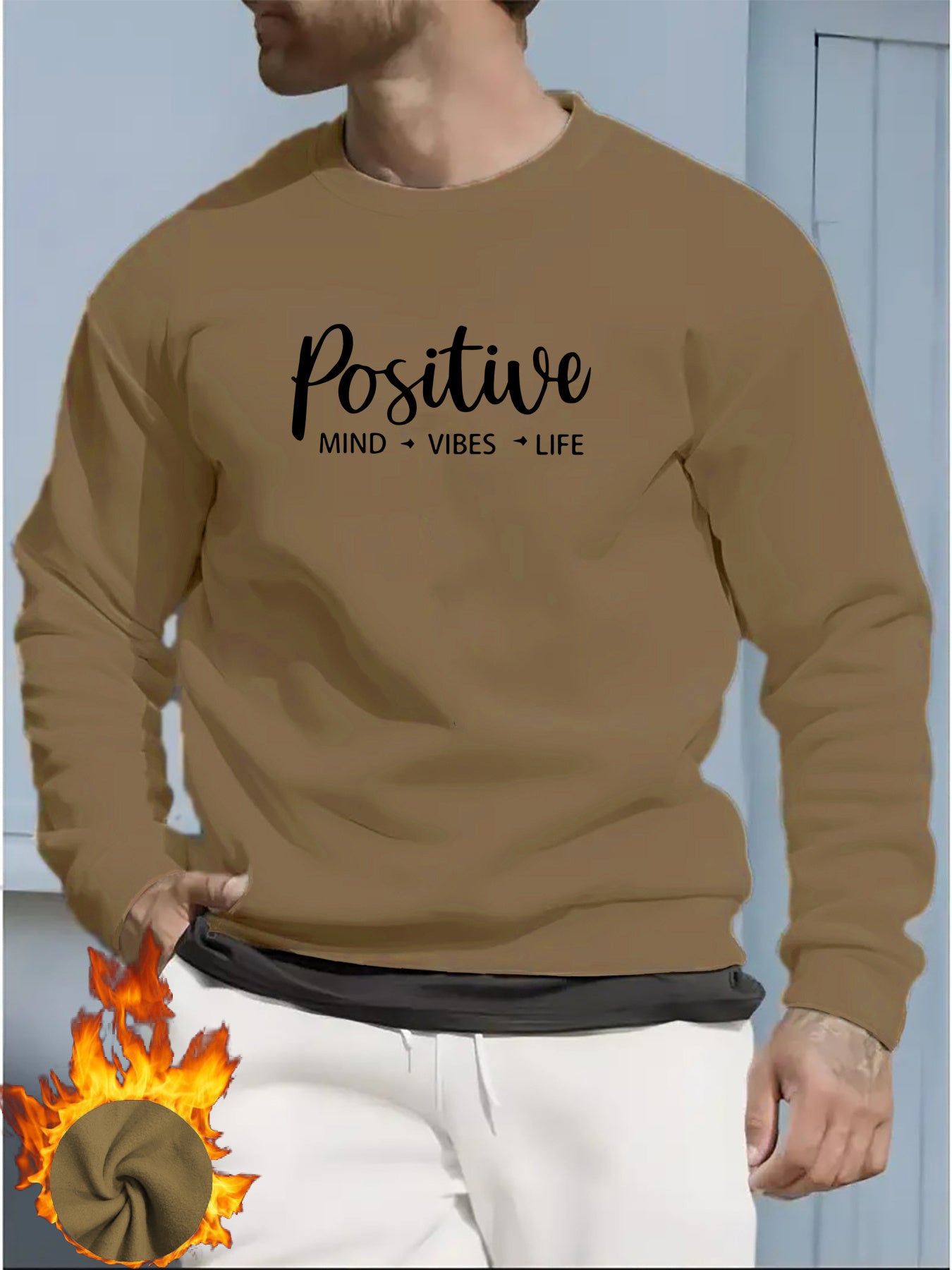 Felpa con grafica Positive Mind Vibes Life, uomo, maglione casual a maniche lunghe, cotone elasticizzato, vestibilità regolare.