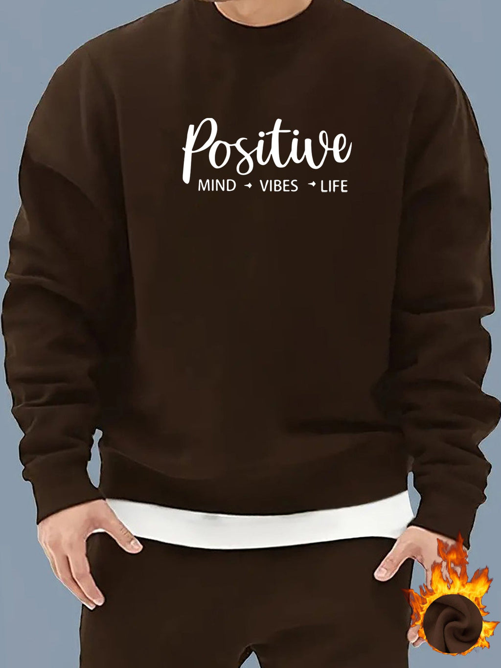 Felpa uomo Valstrend Positive Mind Vibes Life, girocollo, maniche lunghe, tessuto jersey, vestibilità regolare, ideale per primavera e autunno.