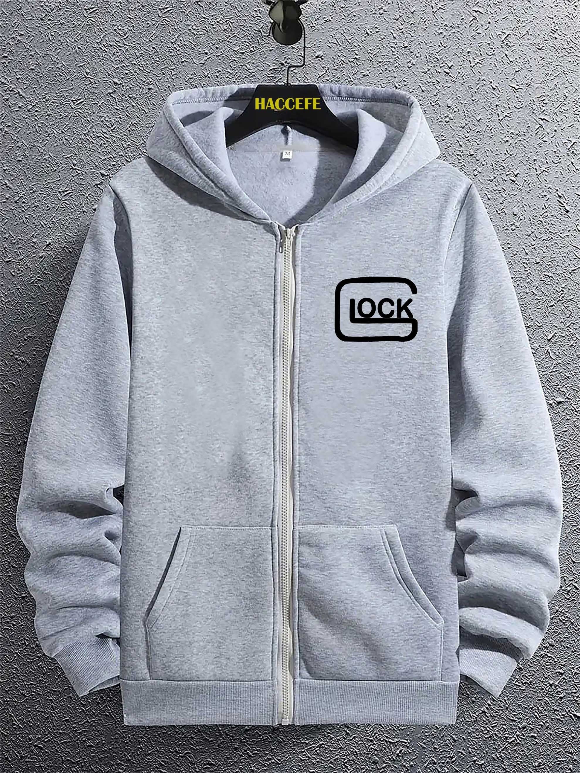 Felpa casual da uomo Valstrend, zip-up con tasca canguro, stampa lettera, maniche lunghe e vestibilità ampia per autunno e inverno