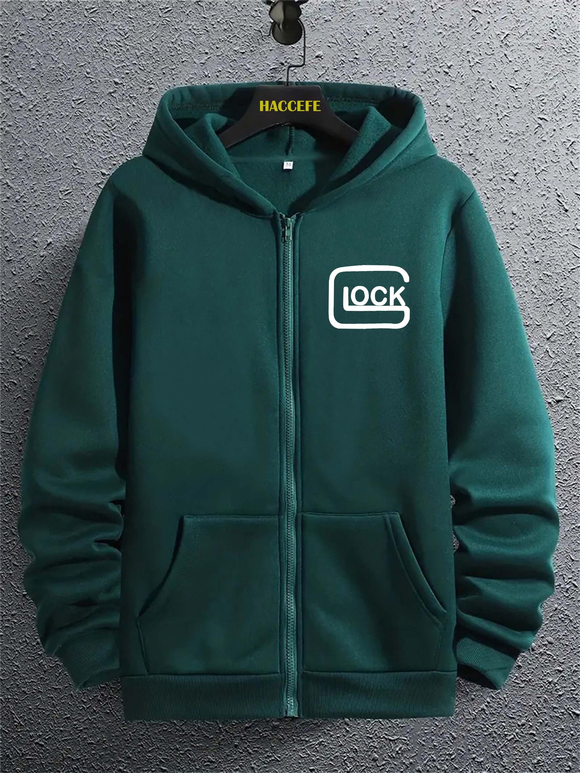 Felpa casual da uomo Valstrend con zip, tasca a marsupio, stampa lettera, maniche lunghe e vestibilità ampia per autunno e inverno.