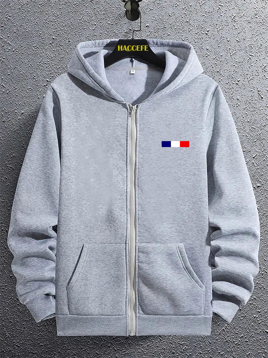Felpa casual da uomo Valstrend con zip, cappuccio, tasca a marsupio, stampa bandiera, maniche lunghe e vestibilità ampia.