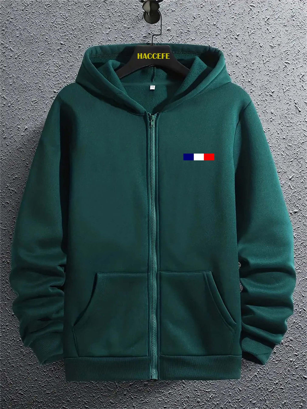 Felpa casual da uomo Valstrend con zip, tasca a marsupio, stampa bandiera, maniche lunghe e vestibilità ampia per autunno e inverno.