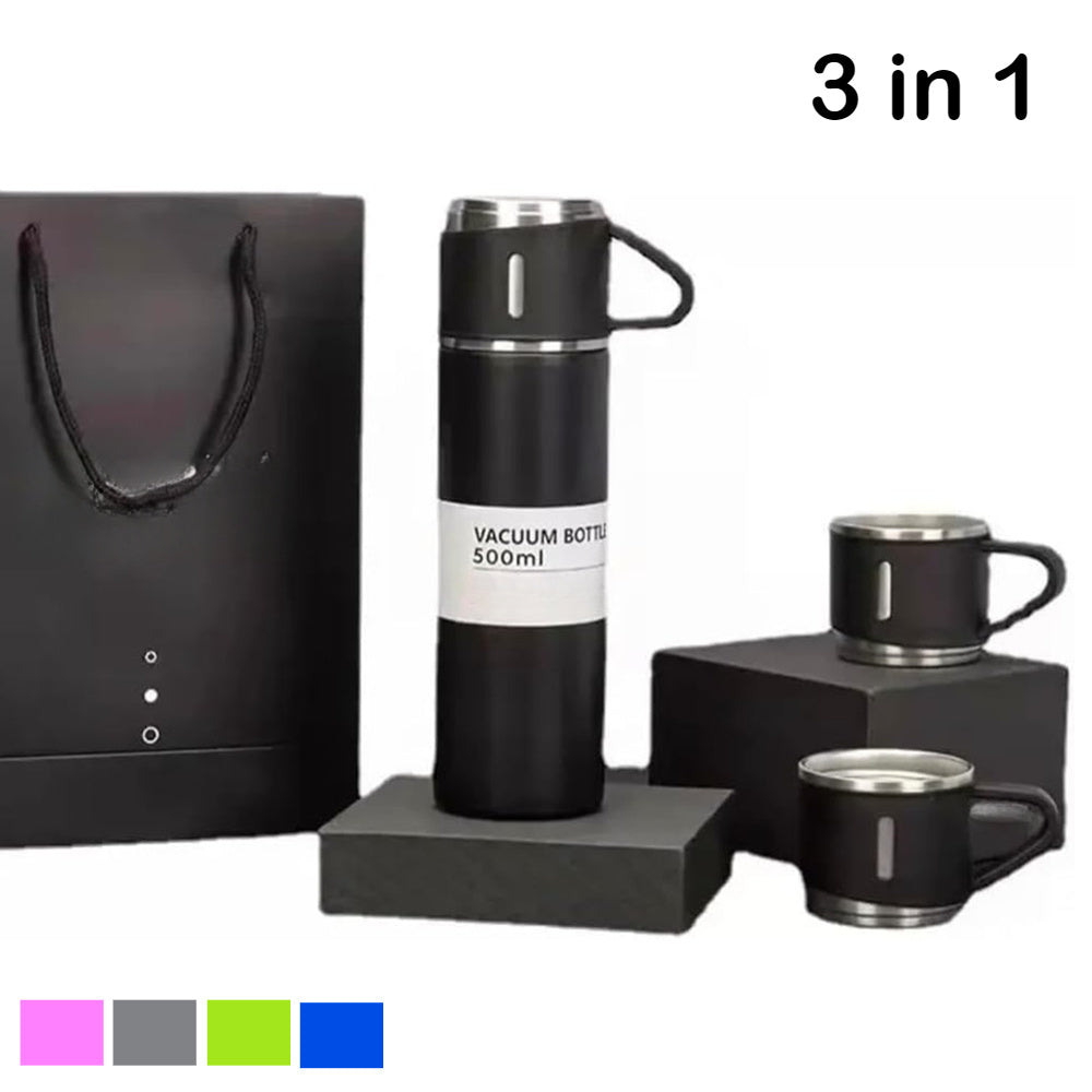 Set di thermos in acciaio inossidabile con 3 tazze ermetiche, isolamento doppio e vuoto, perfetto per bevande calde o fredde in viaggio