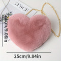 1pc Fashion Heart-Shaped Plush Crossbody Bag for Women, Cute Chain Shoulder Handbag with Zip Closure, Soft Faux Fur Coin Purse, Cotton Lined, Synthetic Material, Versatile for All Occasions