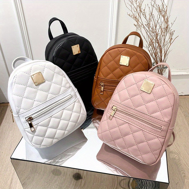Zaino donna Valstrend Lingge in ecopelle trapuntata, mini tracolla elegante con cerniera, disponibile in bianco, nero, rosa e marrone scuro