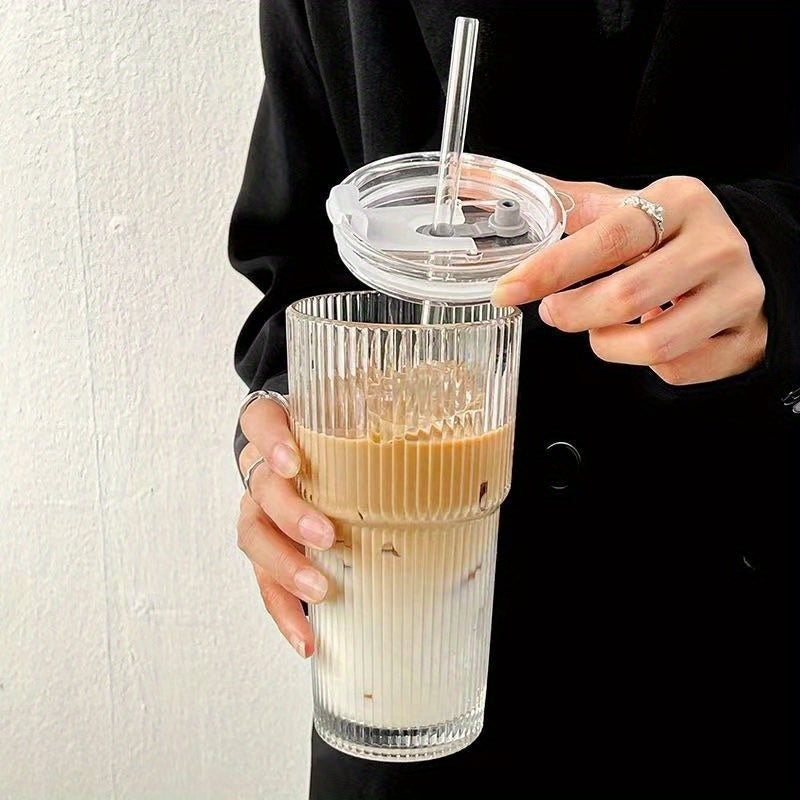 Versatile 600ml Glass Coffee Cup with Lid & Straw - Insulated, Reusable Beverage Tumbler for Coffee, Tea, Whiskey, Milk - Perfect Gift for Christmas & Halloween