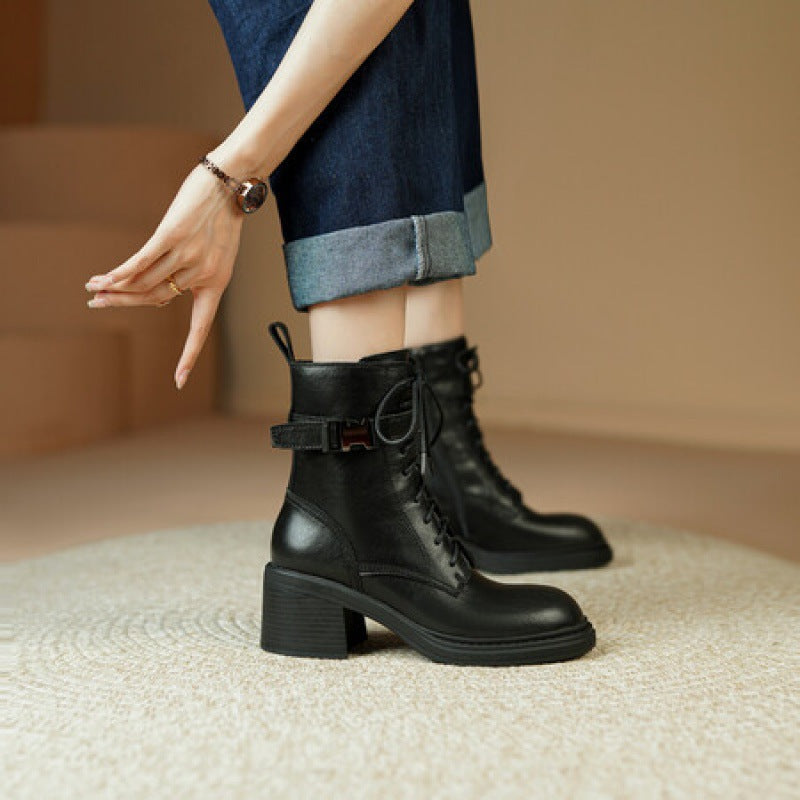 Stivaletti da donna stile europeo, francese e americano autunno-inverno, con design elegante e dettagli alla moda.