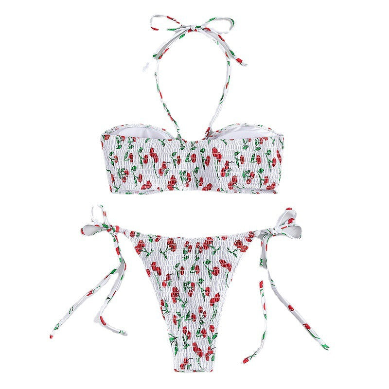 Bikini da donna Valstrend, costume a triangolo a fantasia con schiena scoperta e spacco, perfetto per la spiaggia.