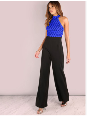Completo jumpsuit da donna Valstrend con collo a sospensione, paillettes e pantaloni a campana, stile europeo e americano.