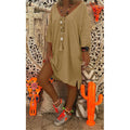 V-neck Long Sleeve Loose Solid Color Dress