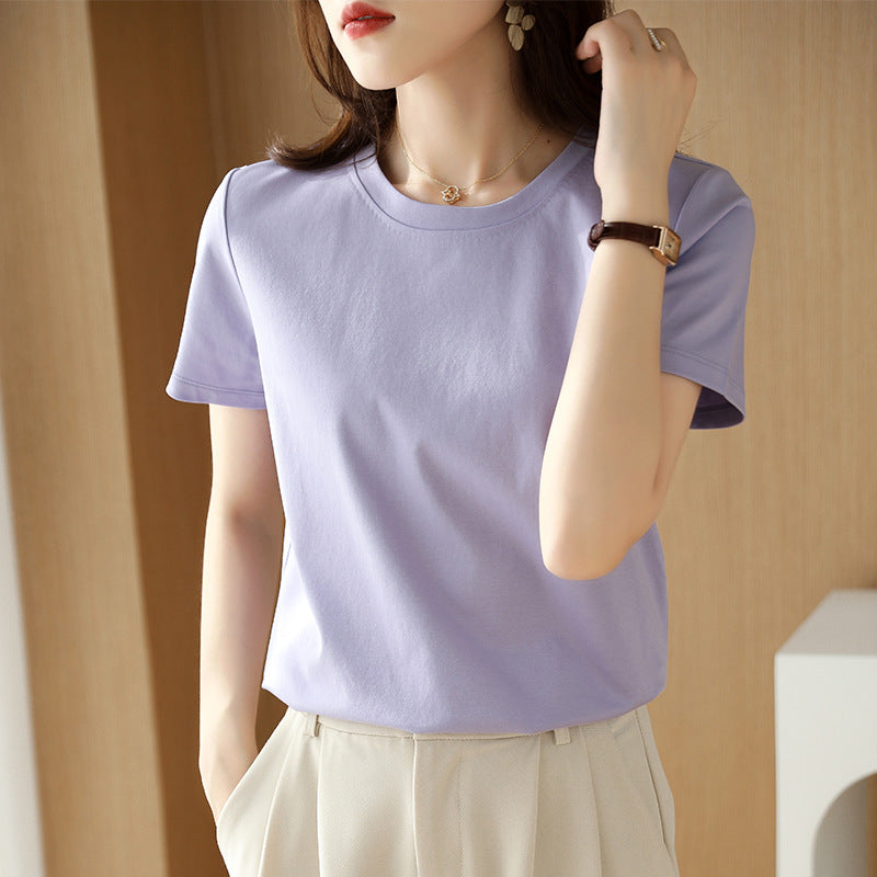Maglietta donna a maniche corte in cotone mercerizzato, slim e comoda, in stile casual, con vestibilità loose.