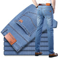 Jeans casual stile coreano Valstrend, comodi e aderenti, pantaloni dritti in tessuto elasticizzato, tonalità blu chiaro.