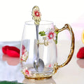 Enamel Floral Glass Tea Cup Set - 320ml/350ml, Reusable & High-Quality, Perfect for Breakfast, Milk, Juice - Ideal Gift for Home, Office, Parties