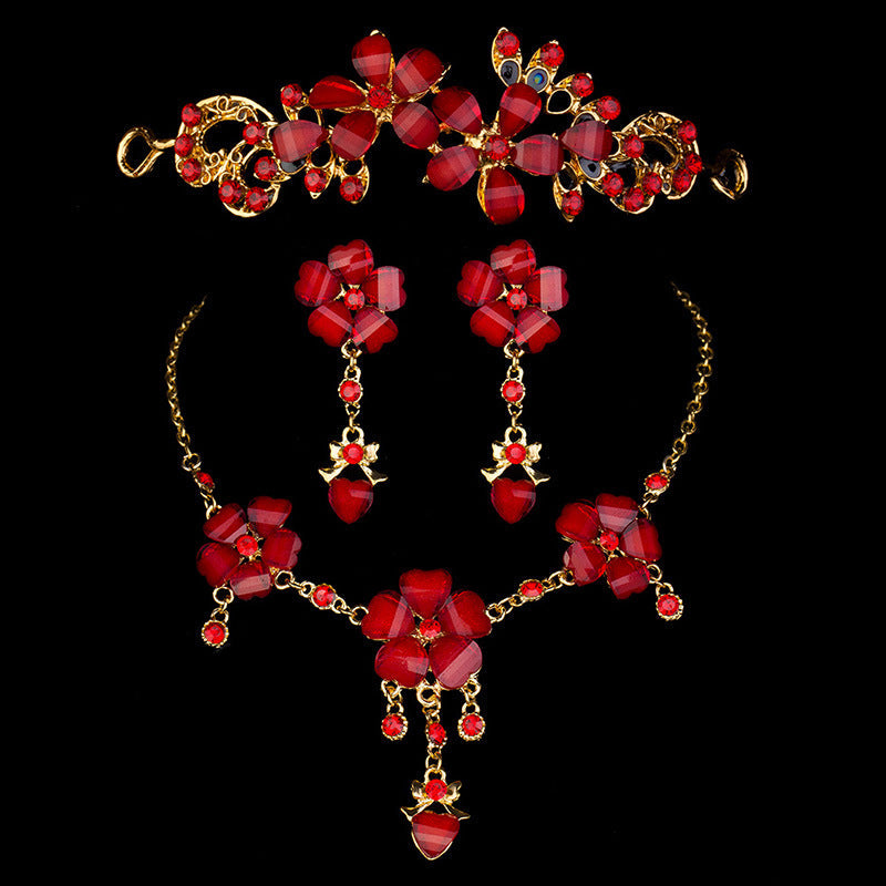 Set di gioielli da sposa Valstrend con collana rossa e accessori da matrimonio, elegante e ideale per nozze in Europa e USA