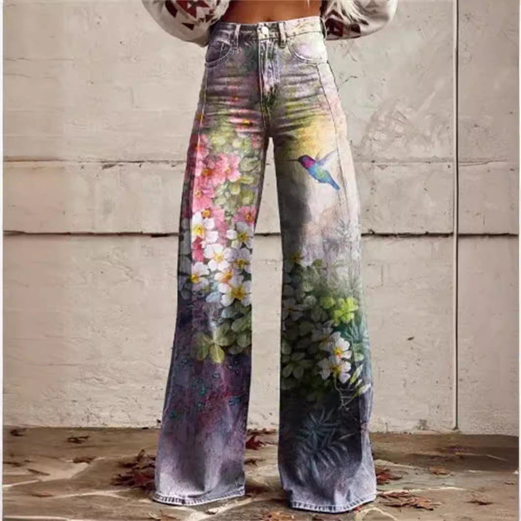 Jeans donna plus size Valstrend shop, casual e sottili, con gamba larga e tessuto imitazione denim, visibili in immagine.