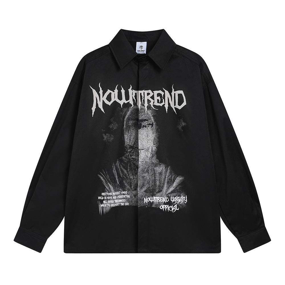Figure Printed Long-sleeved Shirt European And American Style Trendy Loose Casual Cardigan Top Men