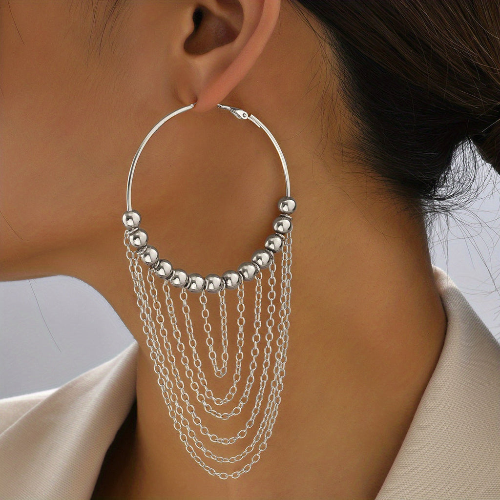 Orecchini a pendente Golden Circle Tassel Hoop, placcati oro 18K, con nappine decorative, eleganti e alla moda.