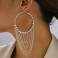 Orecchini a pendente Golden Circle Tassel Hoop, placcati oro 18K, con nappine decorative, eleganti e alla moda.