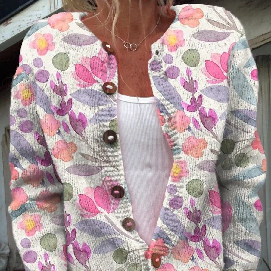 Cardigan donna Valstrend con stampa digitale 3D, maglione lavorato a maglia, stile moderno e confortevole.