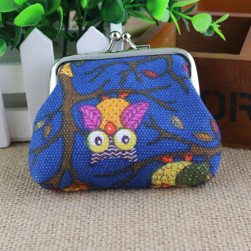 Portafoglio piccolo in tessuto canvas con gufo cartoon carino per bambine, portamonete coreano Valstrend shop.