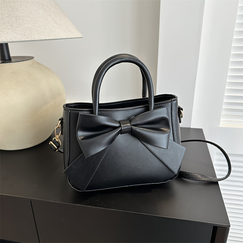 Chic Women's Handbag with Bowknot - Fashionable Crossbody & Shoulder Bag, Adjustable Detachable Strap, Faux Leather in Black/Khaki/Rose Red/White
