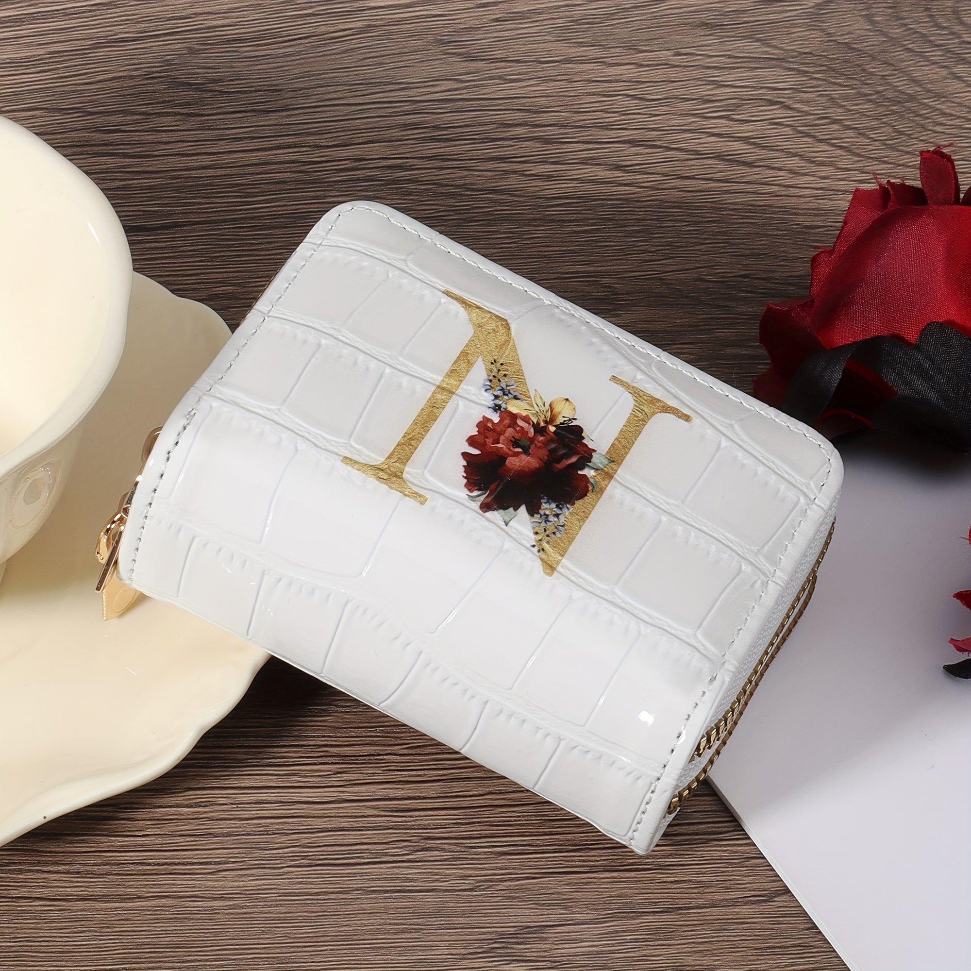 Portafoglio portacarte Valstrend con motivo floreale, piccolo, con cerniera, ideale per donne e uomini, porta carte di credito elegante.