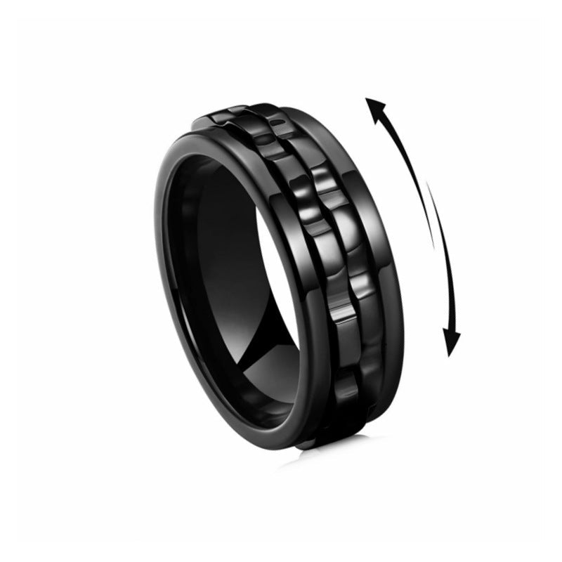 Anello fidget in acciaio inossidabile con texture quadrata in titanio, con rotazione e finitura lucida per uomini, gioielleria charm.
