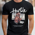 Maglietta uomo Valstrend 'HUSTLE' con stampa di soldi, maniche corte e collo rotondo, stile casual e alla moda